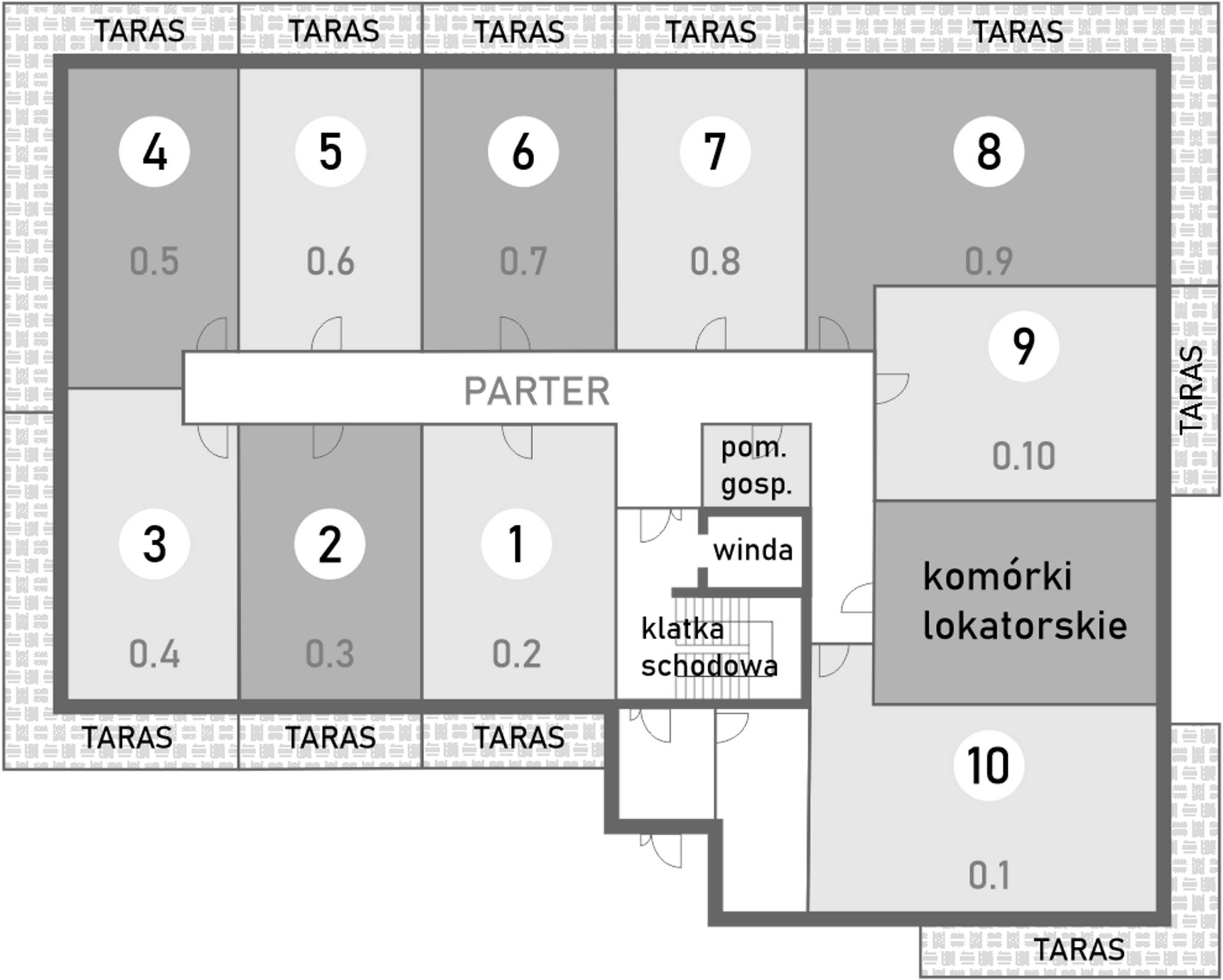 Rozmieszczenie mieszkań Budynek L - na parterze