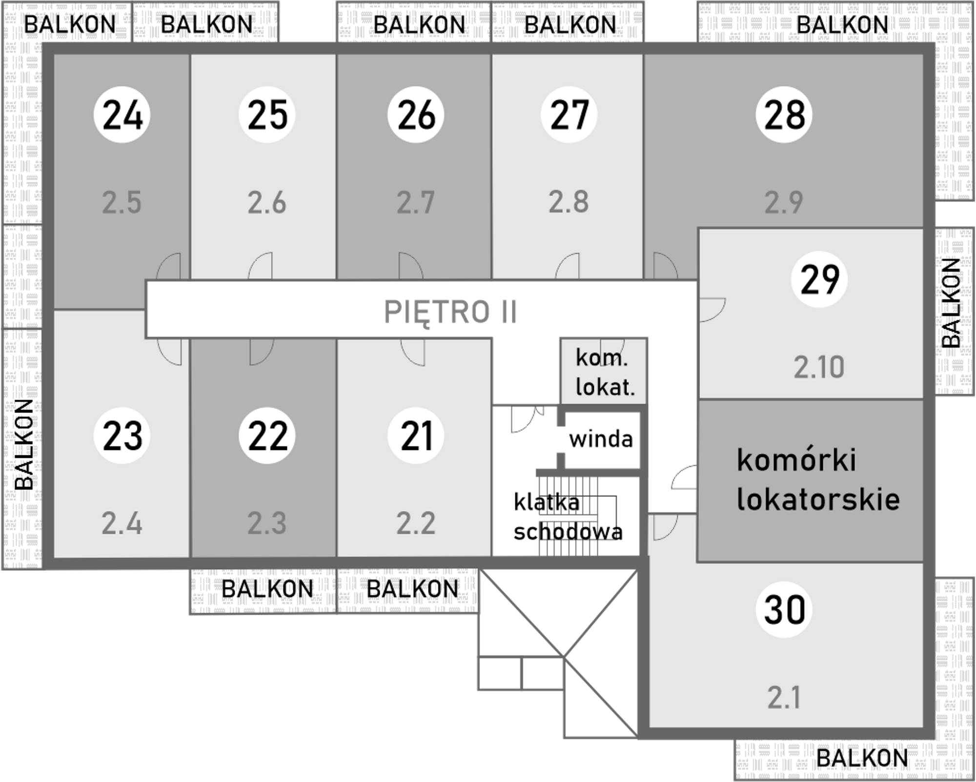 Rozmieszczenie mieszkań Budynek L - na 2 piętrze