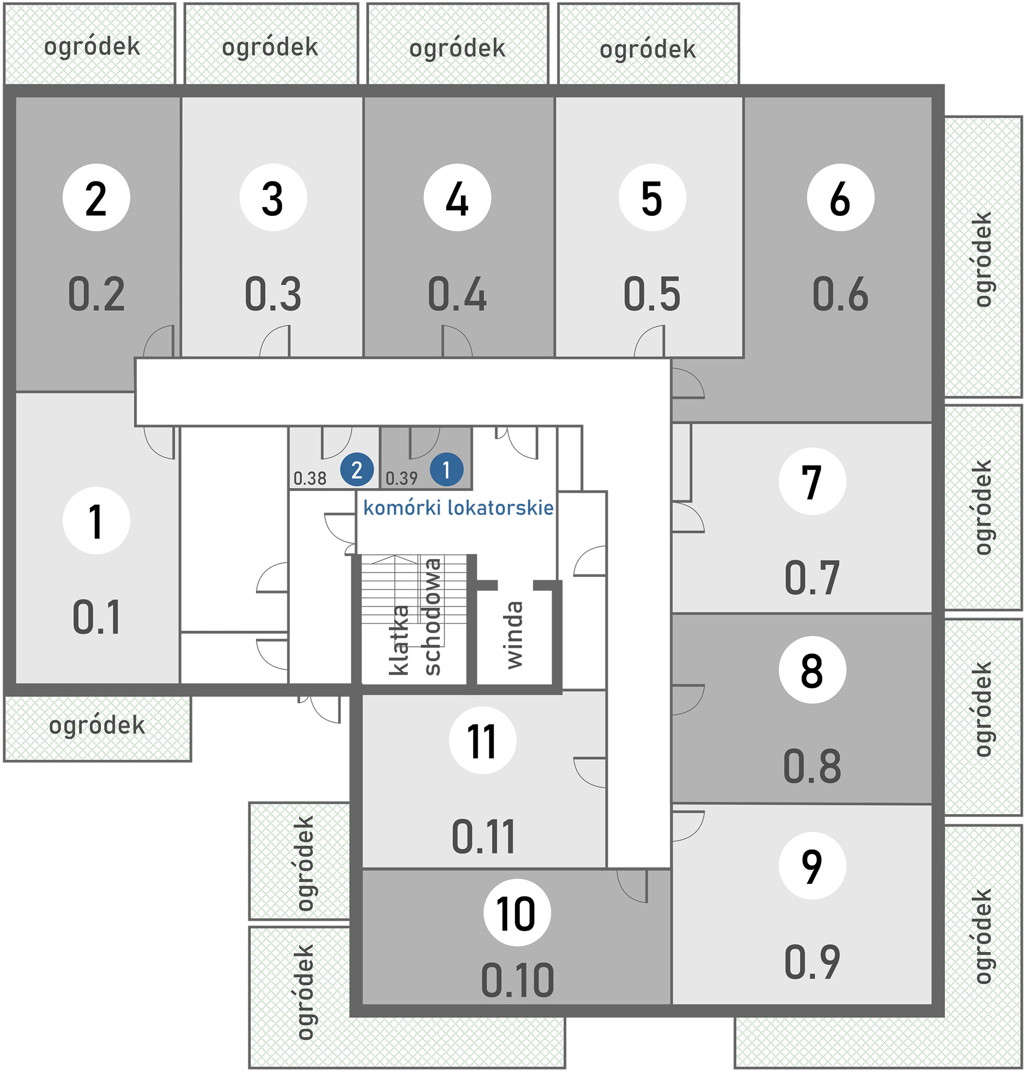 Rozmieszczenie mieszkań Budynek N - na parterze