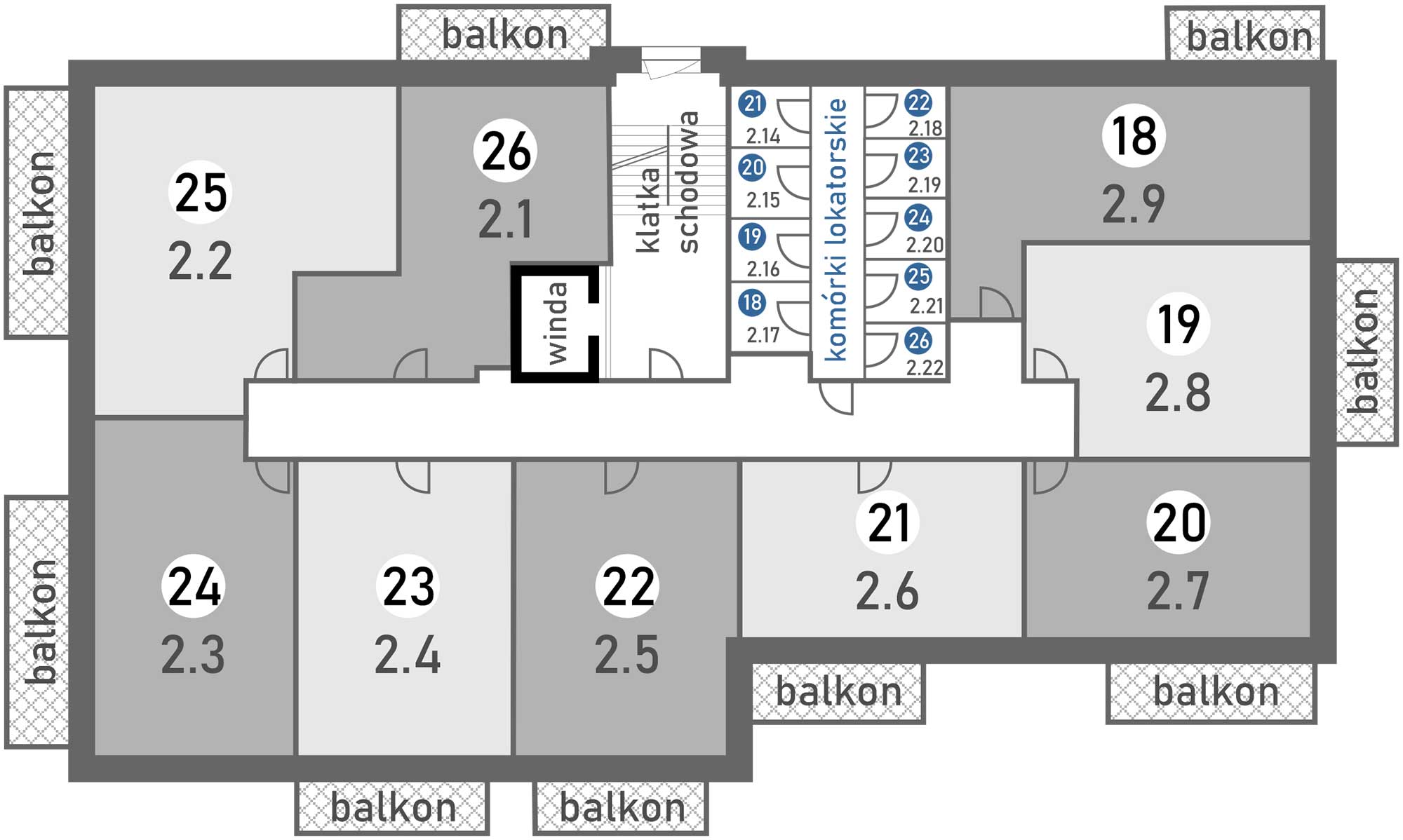 Rozmieszczenie mieszkań Budynek M - na 2 piętrze